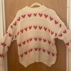 Cozy Heart Pattern Sweater - Cream and Red